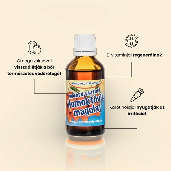 Infografika a homoktövis magolaj hatásairól.