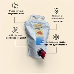 1000 ml homoktövis velő egy fa körlapon a szabadban.